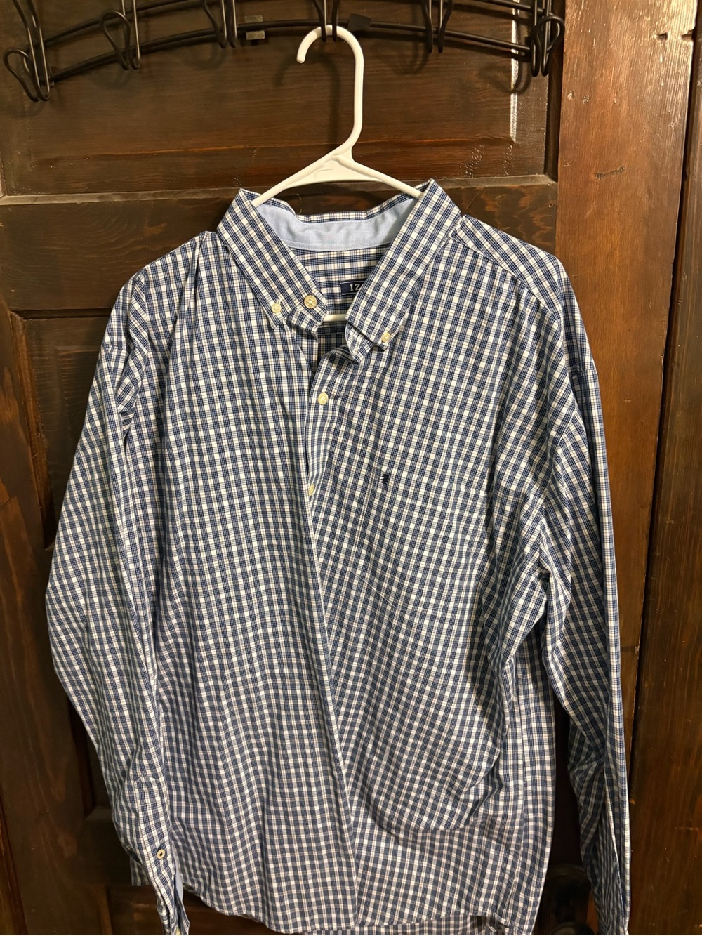 Izod Blue and White Check Button-Down Shirt - Men's